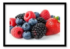 Fresh mixed berries, including strawberry, blackberry, and blueberry.