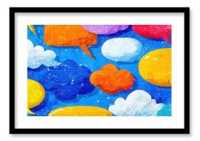 Colorful Speech Bubbles on Bright Blue Background for Communication Themes