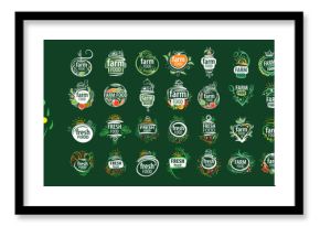 A large set of vector logos for farm products, hand-drawn