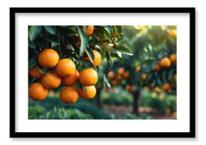 Close-up of tangerine trees in the garden, with selective focus.