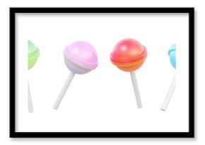 Set of lollipop colorful on isolated background. sweet glassy cute cartoon design food kids, childhood birthday summer concept. 3d render illustration