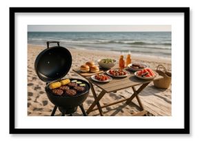 Beachfront BBQ feast setup