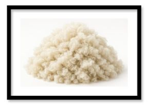 Pile of pristine wool fibers against a white background