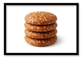 A stack of five gingerbread cookies on a plain white backdrop