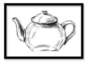 Detailed sketch of a glass teapot with lid and handle, vintage style drawing