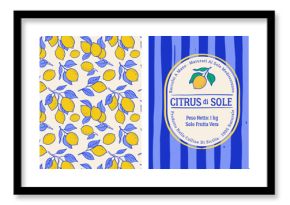Vintage summer designs with lemon illustrations and seamless patterns.