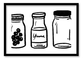 Hand drawn sketch of preserves and pickles in tall jars for kitchen decor