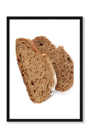 Slices of rye bread isolated on white, top view