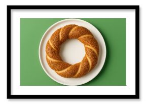 Green background featuring a traditional Turkish bagel known as simit