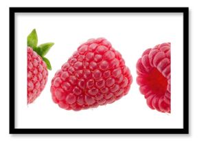 collection of single raspberry isolated on white background