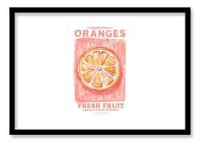 Fresh orange fruit print. Organic food artwork for for t-shirt. Sweet and juicy design.