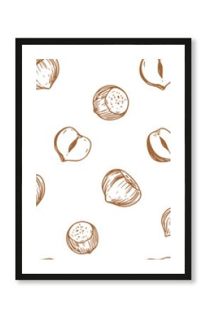 Hazelnut seamless pattern, monochrome vector illustration, hand drawn
