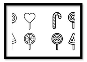Cute vector illustration of various candy shapes on sticks