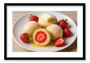 Sweet pastry with strawberry and cheese filling topped with sugar and butter