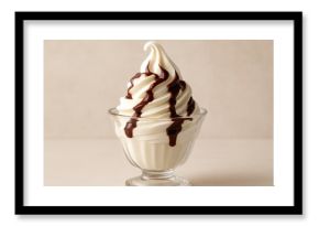 Chilled Soft Serve Ice Cream with Chocolate and Fruit Sauces