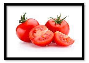 Ripe juicy red tomatoes vegetable with cut isolated on white background