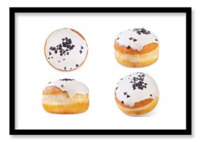 Donut with white chocolate glaze on a white isolated background