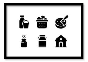 Farm fresh icons: dairy products and homestead essentials in silhouette design