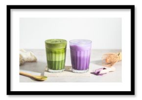 ube latte and matcha latte green tea fresh drink milk