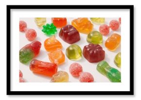 Brightly colored sweets against a plain backdrop