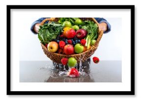 Spilling Fresh Produce Basket Held by Farm Worn Arms