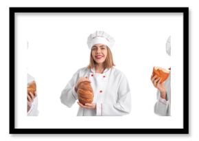 Set of female baker on white background