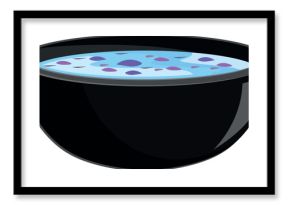 Black bowl containing delicious cereal with purple and blue bubbles, perfect for a healthy and colorful breakfast