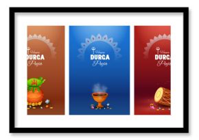 Goddess Durga in Happy Durga Puja Subh Navratri Indian religious background design for Promotion Offer Sale Banner