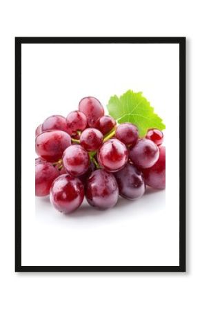 Red Sweet Grapes Cluster with Leaf Isolated on White Background