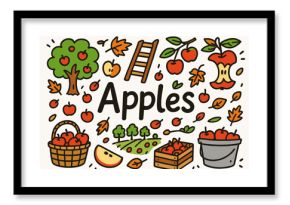 Apple, orchard flat icon set. harvest, fruit, autumn, tree icons flat collection