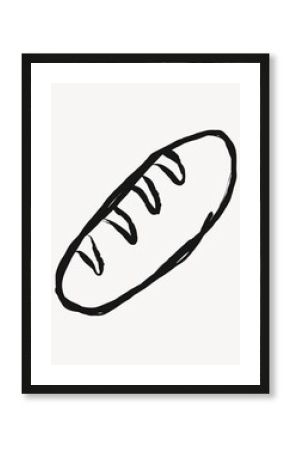 Baguette bread, food doodle in black