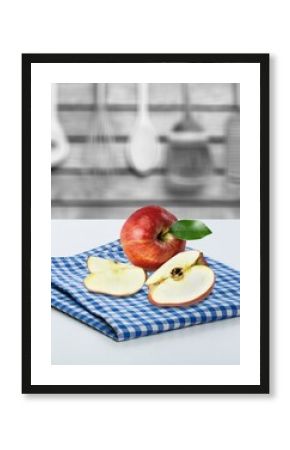 Red fresh ripe apple on desk
