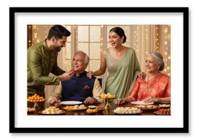 Joyful Indian Family Celebrating with Traditional Sweets