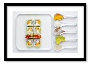 Sushi roll with shrimp, mango and cream cheese