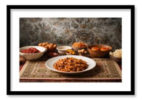 Traditional Indonesian Cuisine Served on a Wooden Mat