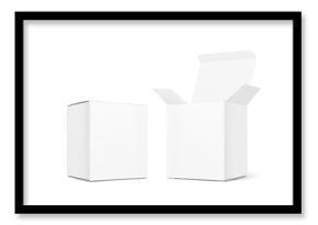 Closed paperboard box mockup. Vector illustration isolated on white background. Packaging for tea, drip bag coffee, cosmetic, food, pharmacy. Ready for your design. EPS10.