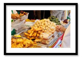Vegetarian Festival (J Festival) In Thailand at Yaowarat China town, Street food vegetable mushroom mix fried dough set