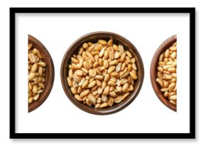 Assorted seeds in wooden bowls