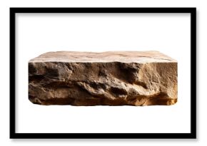 Natural rough sandstone block platform isolated on white background