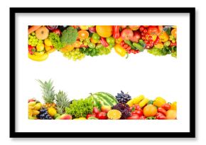 Variety of Fresh Fruits and Vegetables Forming a Bright Border with Space for Text