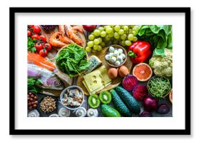 Food products representing the pescetarian diet