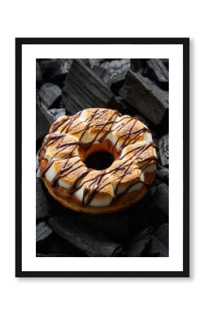 Chocolate Glazed Donut with Nut Topping on Minimalist Dark Plate