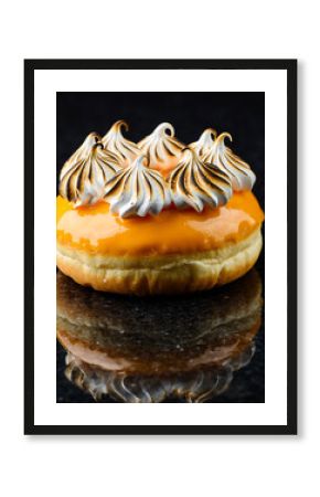 Gourmet Lemon Meringue Donut with Torched Topping on Black Marble