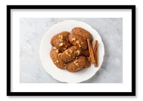 Close-up of homemade greek traditional melomakarona cookies
