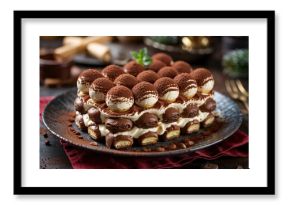 Hyper realistic detail of a chocolate tiramisu cake dessert