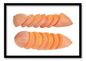 Sweet potato isolated on white background. Top view. Flat lay