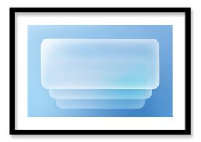 Liquid glass push stack, 3d light frame boxes on blue background. Transparent message boxes in modern futuristic style for web and mobile smart phone, vector illustration with light glow effect.
