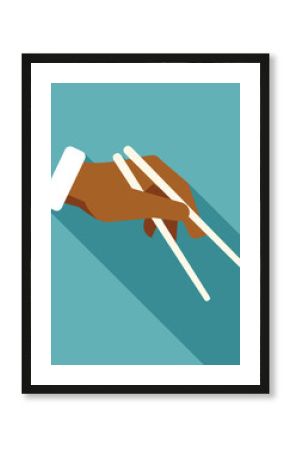 Hand holding chopsticks in a flat design illustration with a long shadow