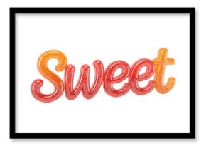 A vibrant, glossy, jelly-like text art spelling "Sweet" in a playful cursive font, with an orange and red gradient, resembling gummy candy. background removed