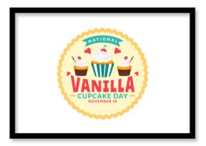 National Vanilla Cupcake Day Vector Illustration on November 10 featuring Cupcakes Topped with Sprinkle, Strawberry and Vanilla Cream in a Background